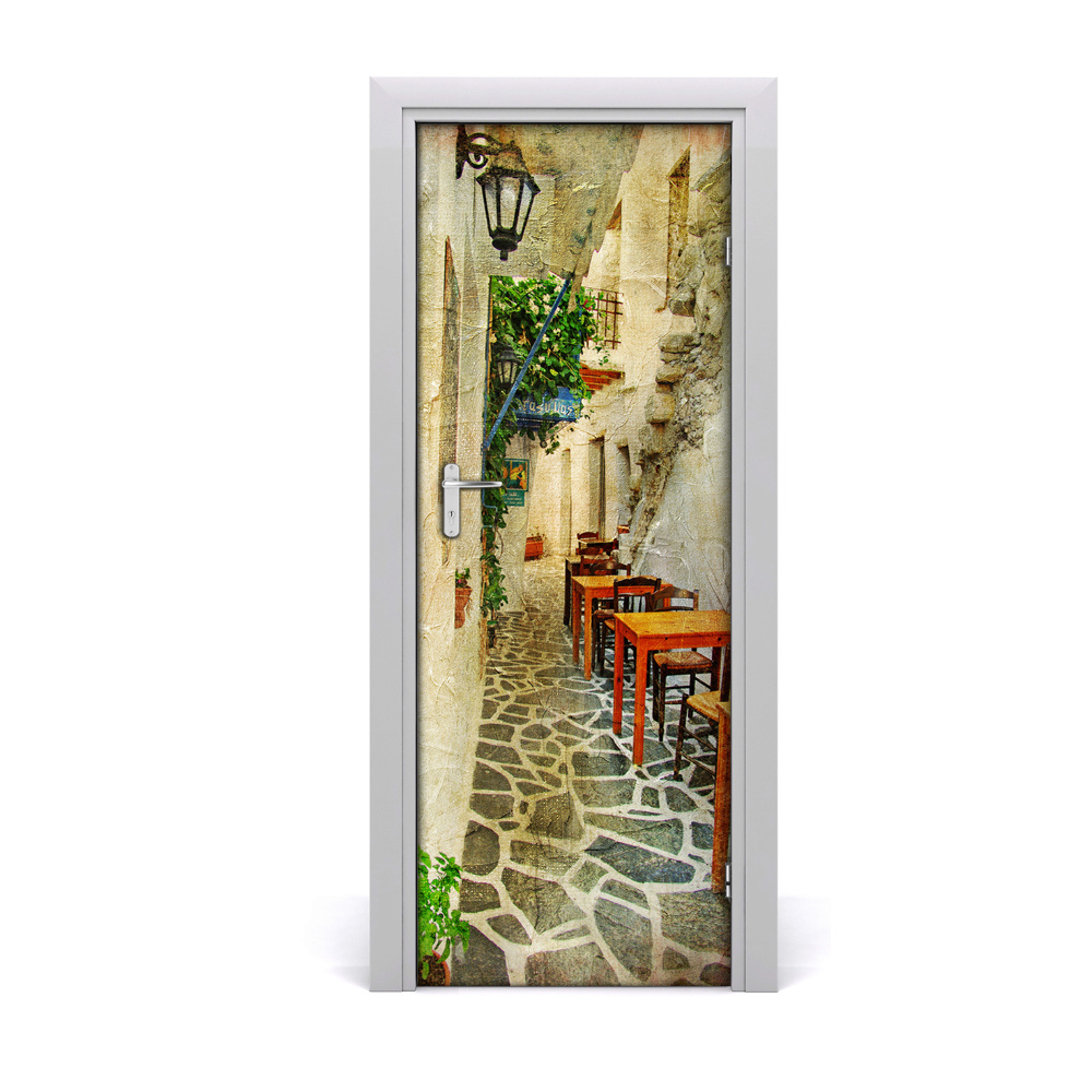Fototapeta samoprzylepna na drzwi Stoliki w greckiej uliczce
