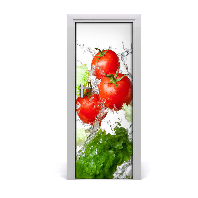 Naklejka na drzwi samoprzylepna Pomidory sałata woda
