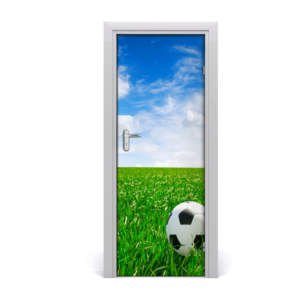 Fototapeta samoprzylepna drzwi Piłka nożna na zielonej łące