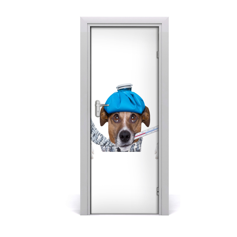 Naklejka samoprzylepna na drzwi Chory pies