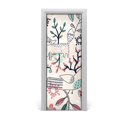 Naklejka samoprzylepna na drzwi Zwierzęta wśród gałęzi