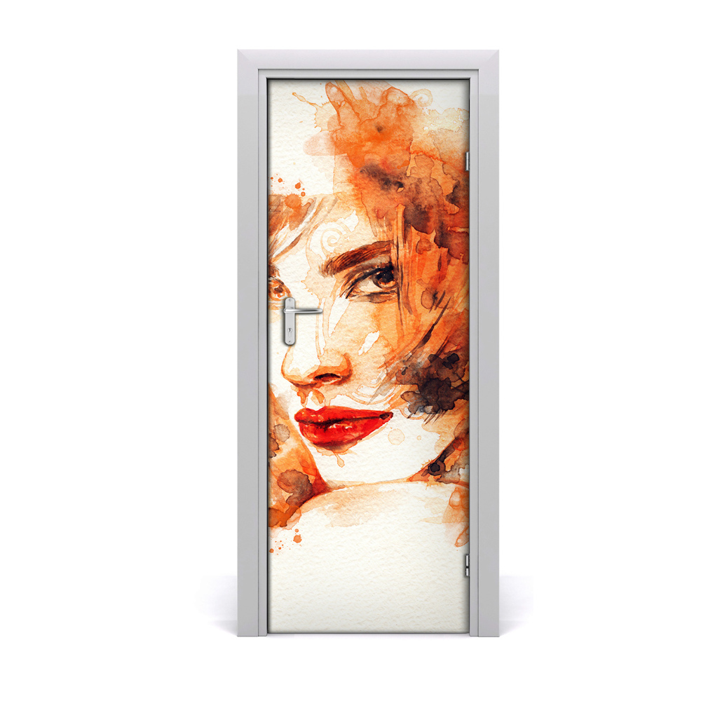 Naklejka samoprzylepna na drzwi Kobieta szminka