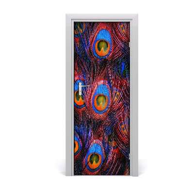 Naklejka fototapeta na drzwi Niebieskie pawie pióra