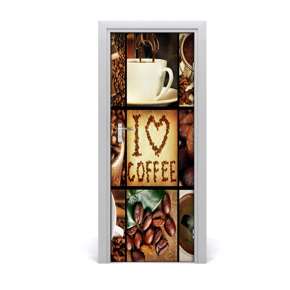 Naklejka fototapeta na drzwi Kawa kolaż I love coffee
