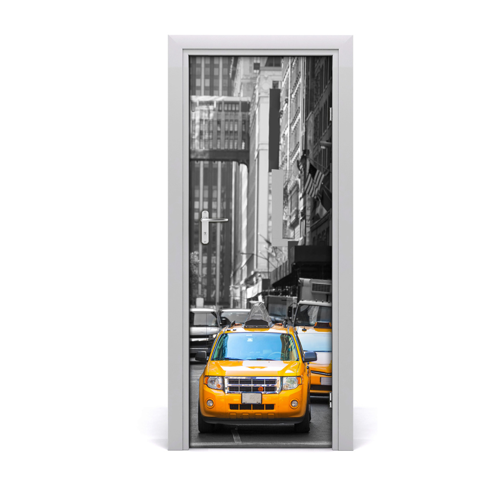 Fototapeta samoprzylepna drzwi Taksówki czarno-biały Nowy Jork