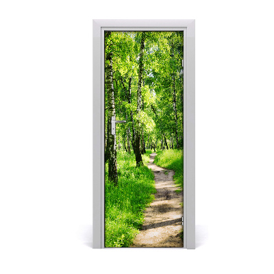 Naklejka fototapeta na drzwi Dróżka w brzozowym lasku