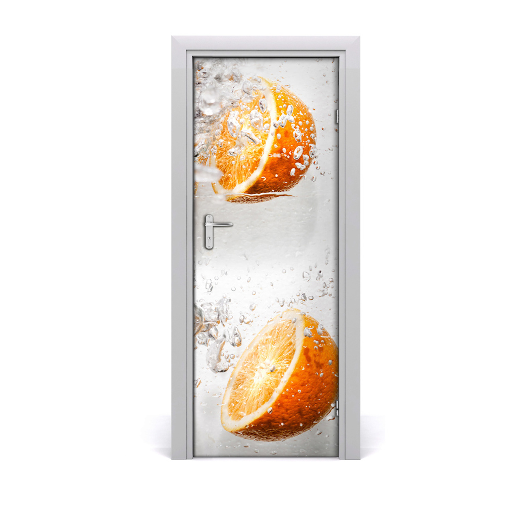 Naklejka na drzwi samoprzylepna Pomarańcze z wodą