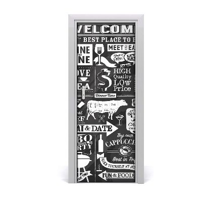 Naklejka fototapeta na drzwi Restauracja czarno-białe napisy