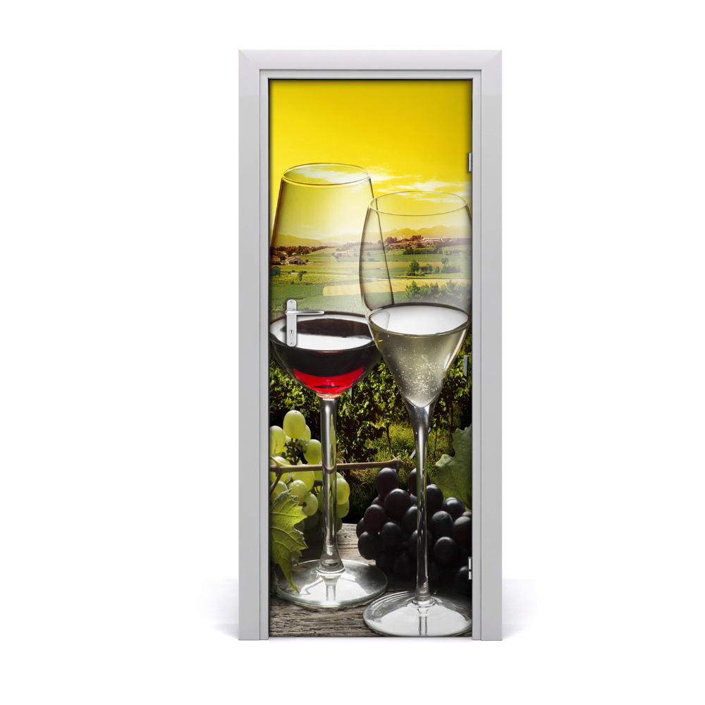 Naklejka fototapeta na drzwi Kieliszki białego i czerwonego wina