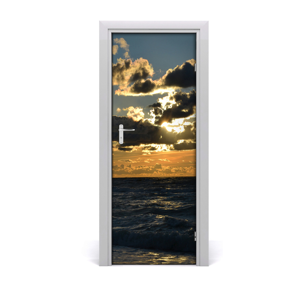 Naklejka fototapeta na drzwi Zachód słońca morze chmury
