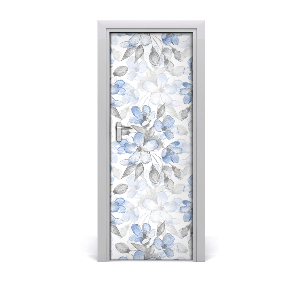 Okleina samoprzylepna na drzwi Niebieskie kwiaty liście