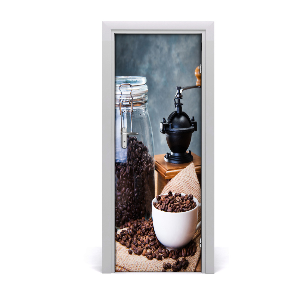 Naklejka na drzwi samoprzylepna Młynek kawa ziarna