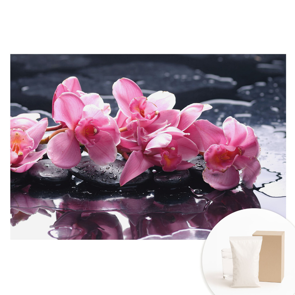 Duża fototapeta na ścianę Różowe orchidee na kamieniach