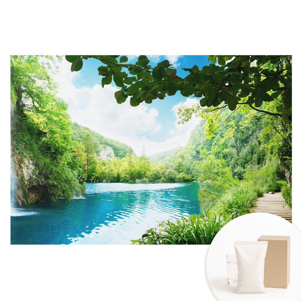 Fototapeta flizelinowa Lasy wodospady jezioro