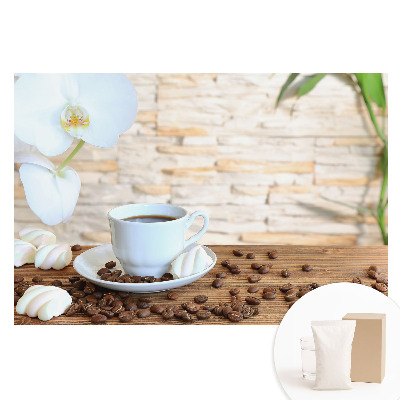 Fototapeta na flizelinie Kawa i orchidea na drewnie