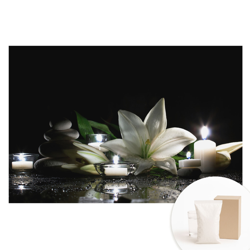 Duża fototapeta na ścianę Lilie z kamieniami i świecami