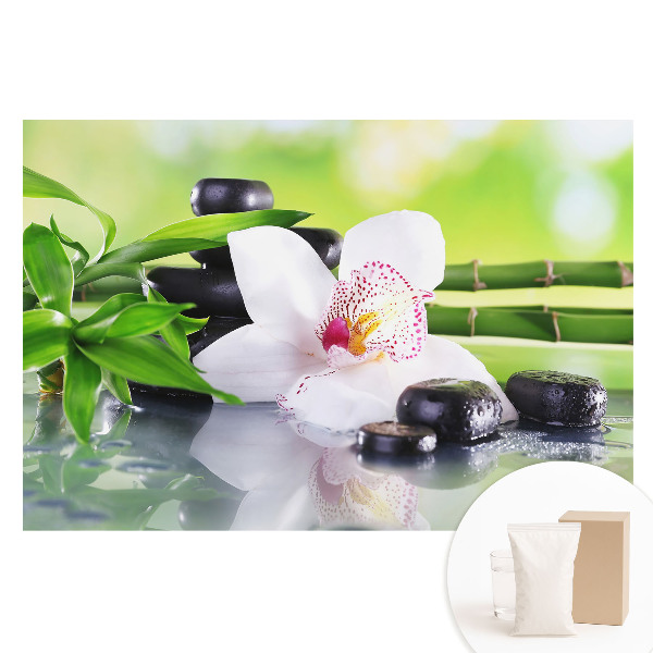 Fototapeta z nadrukiem na flizelinie Orchidea i kamienie w otoczeniu bambusów