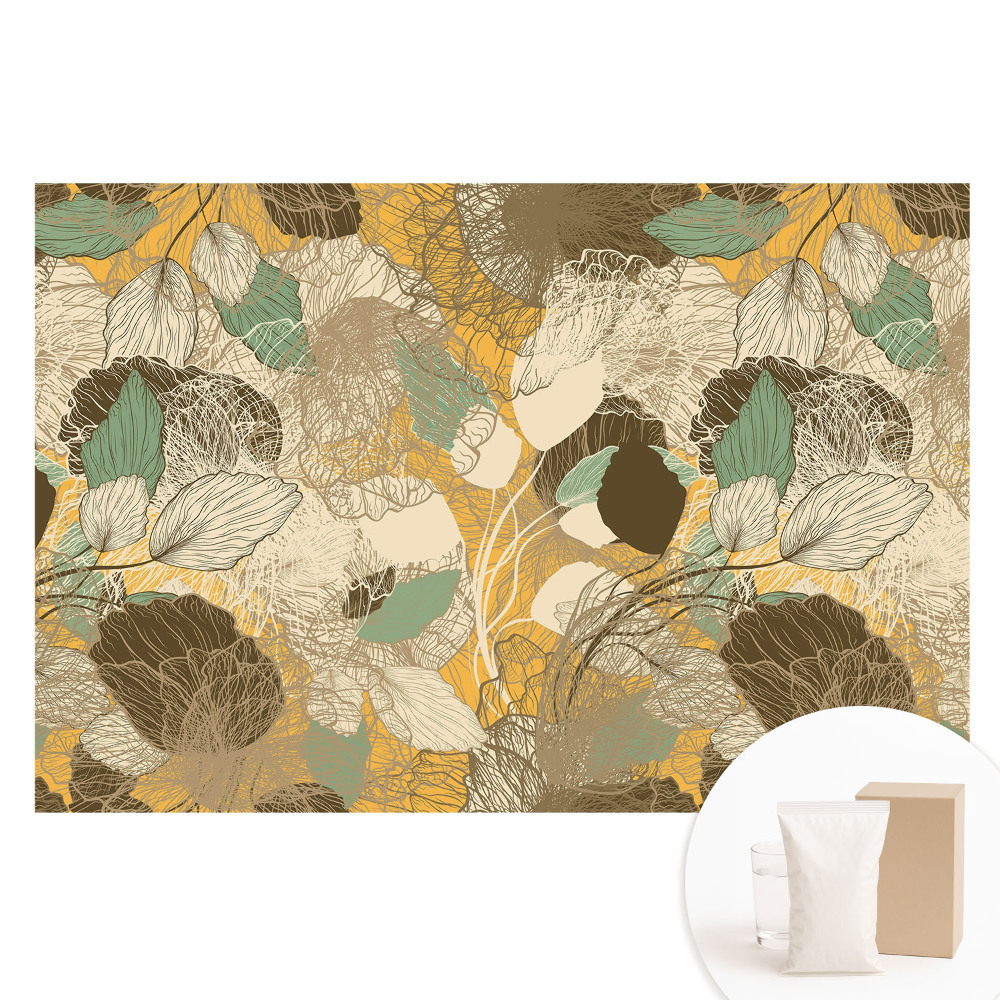 Tapeta fotograficzna na flizelinie Delikatne liście i kwiaty w harmonijnym wzorze