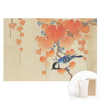 Fototapeta flizelinowa z nadrukiem Ptak na gałęzi winorośli z jagodami