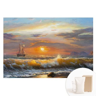 Tapeta fotograficzna na flizelinie Żaglowiec na morzu o zachodzie słońca