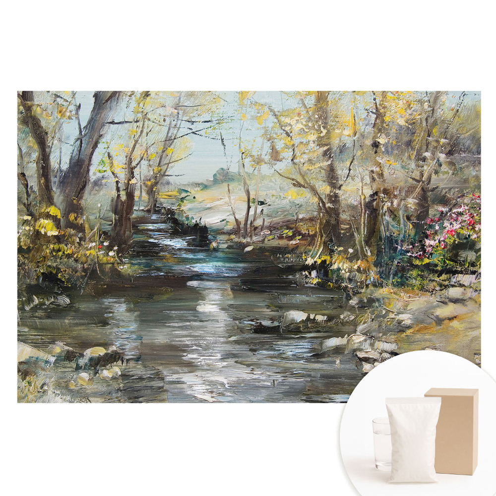 Fototapeta z nadrukiem na flizelinie Malowniczy pejzaż leśny z potokiem