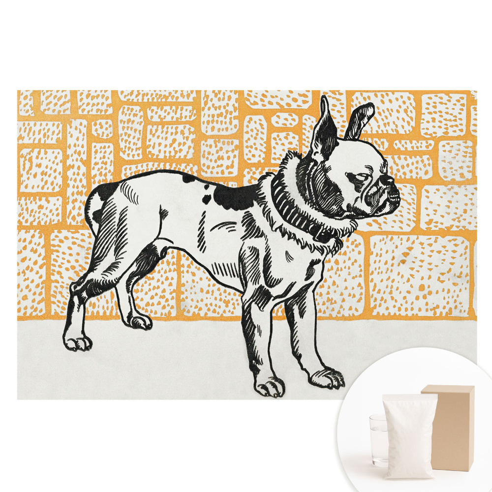 Fototapeta na flizelinie Pies na tle cegieł w retro stylu