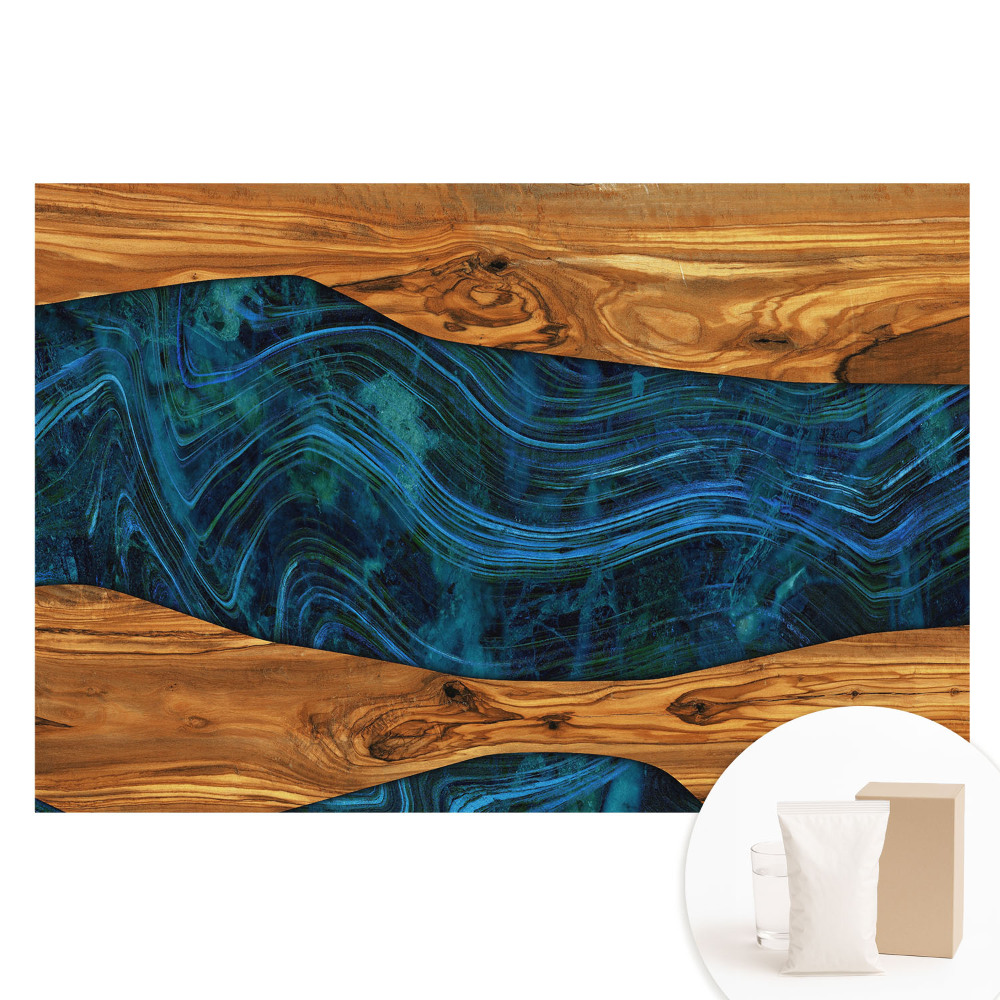 Duża fototapeta na ścianę Abstrakcyjna mozaika drewna i błękitu