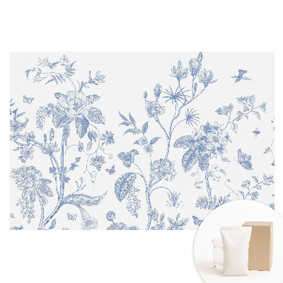 Fototapeta z nadrukiem na flizelinie Delikatne niebieskie kwiaty i ptaki