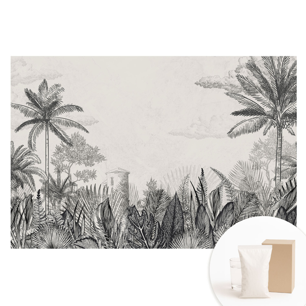 Fototapeta flizelinowa Egzotyczne palmy i tajemnicza budowla