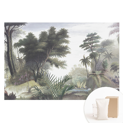 Fototapeta flizelinowa Bujna dżungla z łodzią na rzece