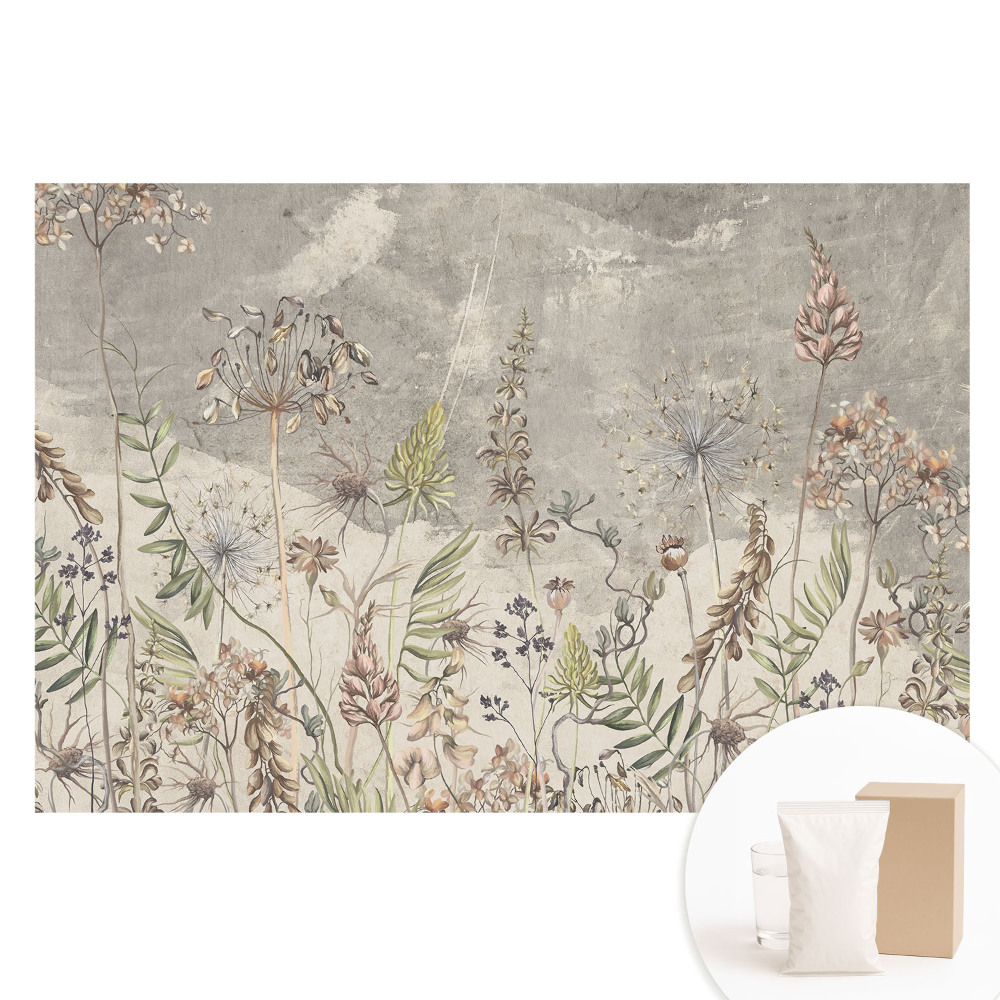 Tapeta fotograficzna flizelinowa Rustykalne kwiaty na szarym tle