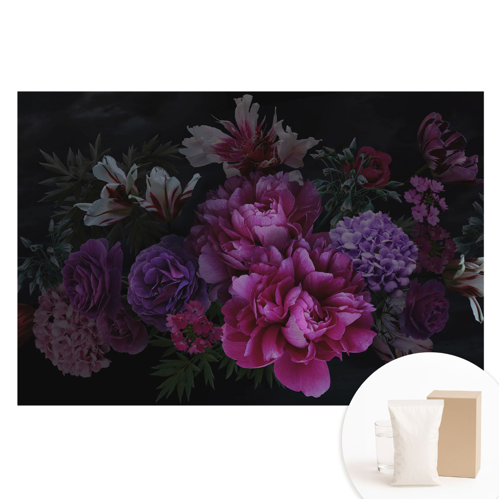 Fototapeta flizelinowa Romantyczne kwiaty na ciemnym tle