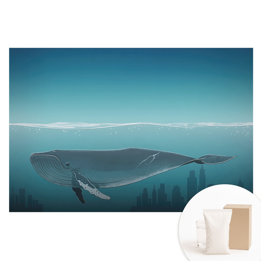 Tapeta fotograficzna flizelinowa Wieloryb i miasto o zachodzie słońca