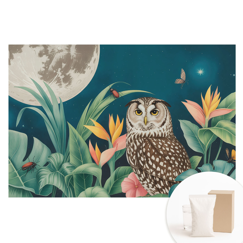 Tapeta fotograficzna flizelinowa Nocny krajobraz z sową i księżycem