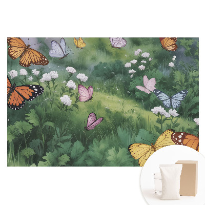 Fototapeta na flizelinie Kolorowe motyle nad łąką pełną kwiatów