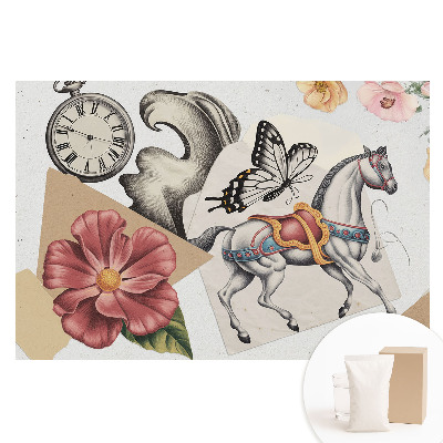 Tapeta fotograficzna na flizelinie Wzór vintage z koniem i kwiatami