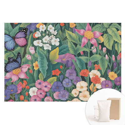 Fototapeta z nadrukiem na flizelinie Kolorowa łąka pełna kwiatów motyli.