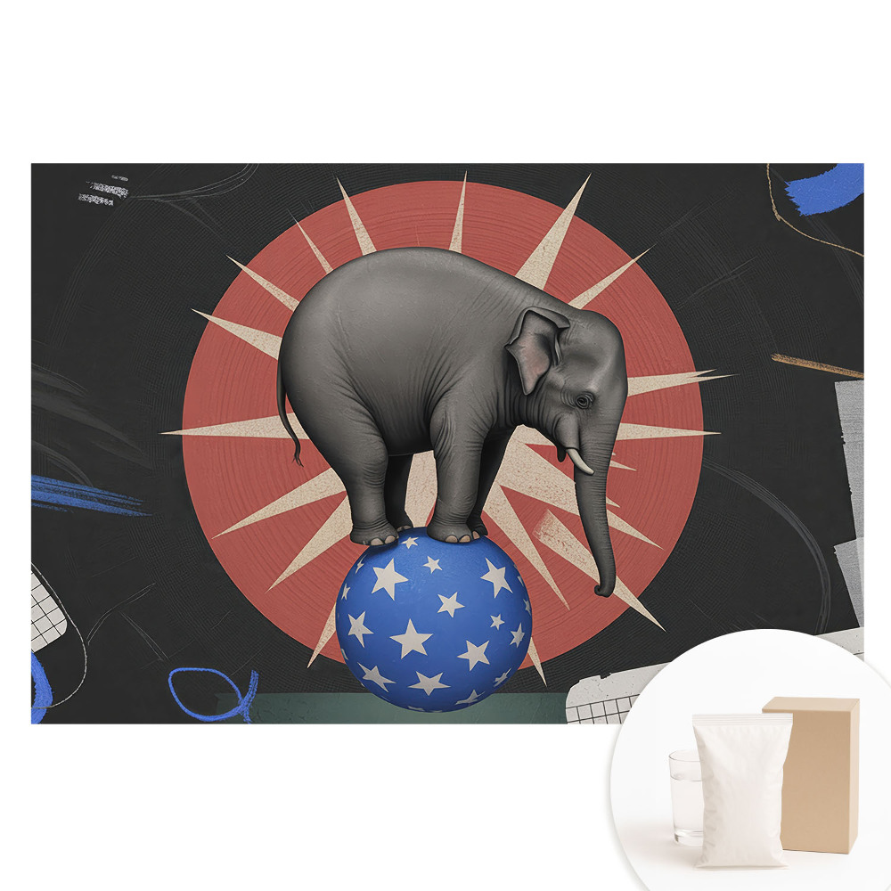Fototapeta z nadrukiem na flizelinie Słoń na kuli w stylu retro