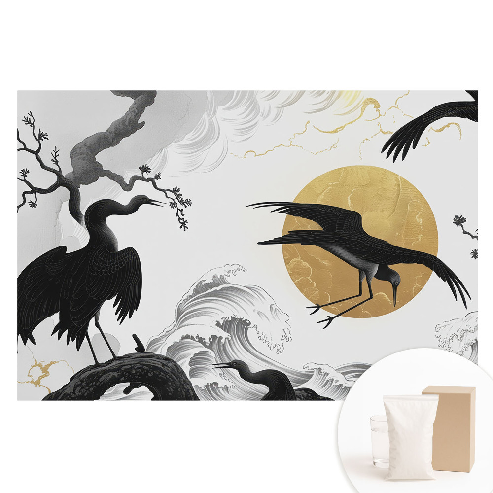 Tapeta fotograficzna flizelinowa Minimalistyczne ptaki i fale z kręgiem