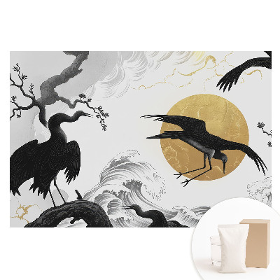 Tapeta fotograficzna flizelinowa Minimalistyczne ptaki i fale z kręgiem