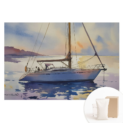 Duża fototapeta na ścianę Jacht na wodzie w zachodzie słońca