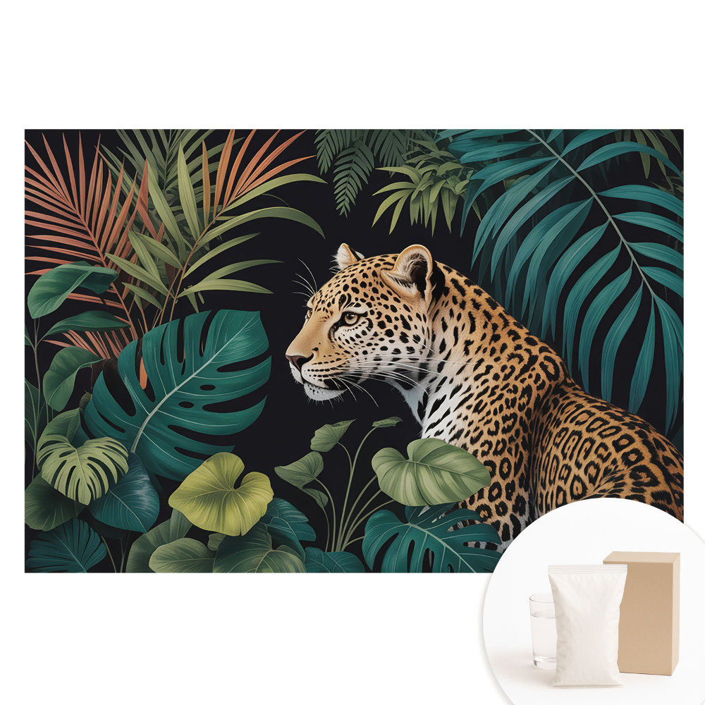 Fototapeta z nadrukiem na flizelinie Lampart wśród dżungli liści