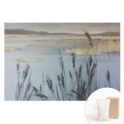 Fototapeta flizelinowa z nadrukiem Jezioro z trzcinami refleksyjna przestrzeń