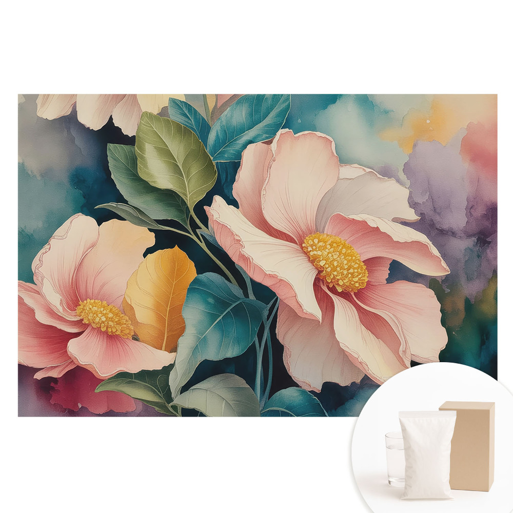 Tapeta fotograficzna flizelinowa Pastelowe kwiaty z liśćmi w akwarelowym stylu