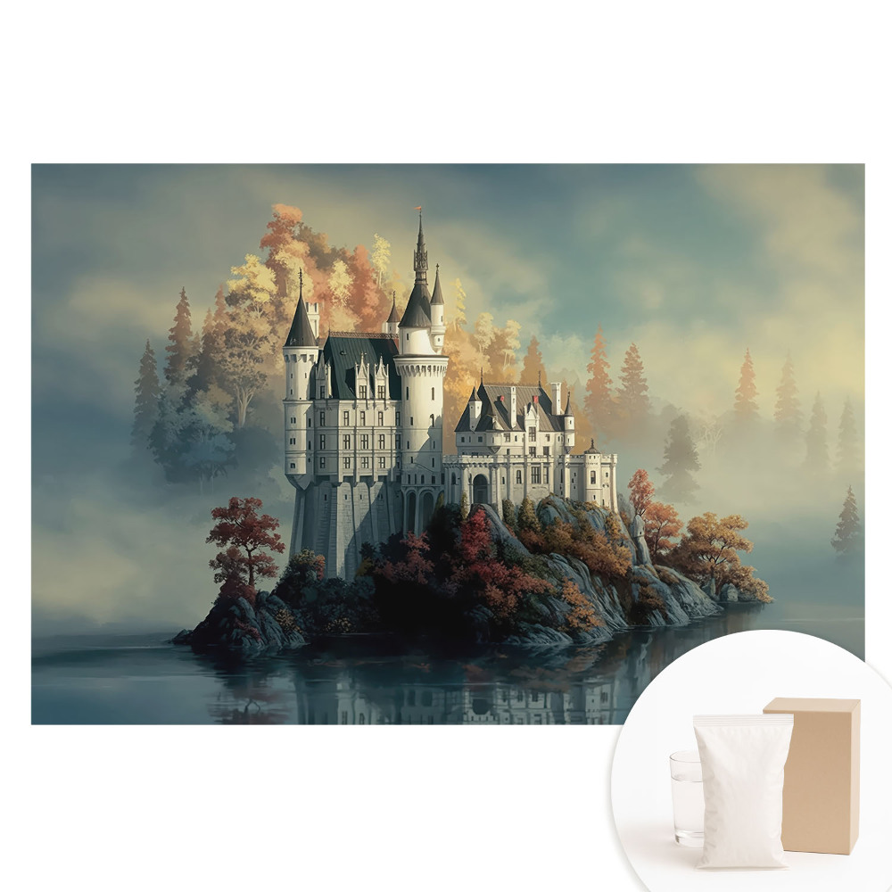 Fototapeta z nadrukiem na flizelinie Zamek jesienią odbicie w wodzie