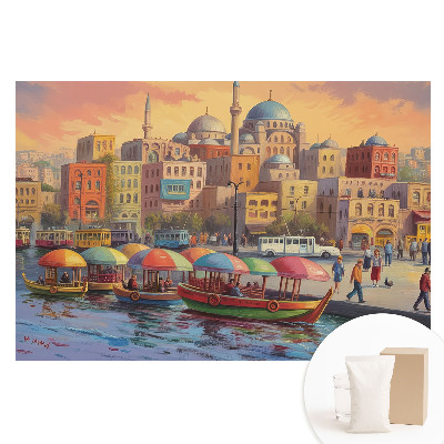 Fototapeta na flizelinie Kolorowe łodzie i kopuły miasta