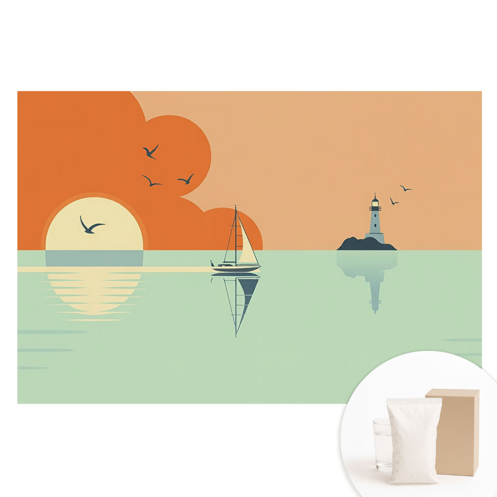 Duża fototapeta na ścianę Żaglówka i latarnia na tle wschodu słońca