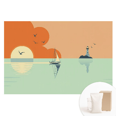 Duża fototapeta na ścianę Żaglówka i latarnia na tle wschodu słońca