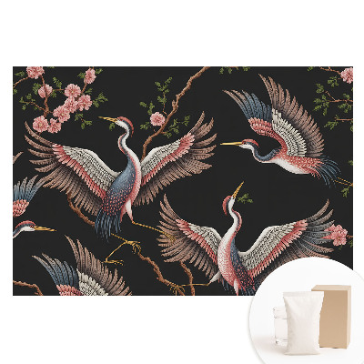 Duża fototapeta na ścianę Ptaki i kwiaty na tle natury