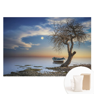 Tapeta fotograficzna na flizelinie Romantyczny zachód słońca z łodzią i drzewem
